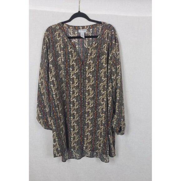 Catherines Blouse Top 5X 34/36W Multicolor Chevron Roll Tab Sleeve Tunic Casual - Picture 1 of 8